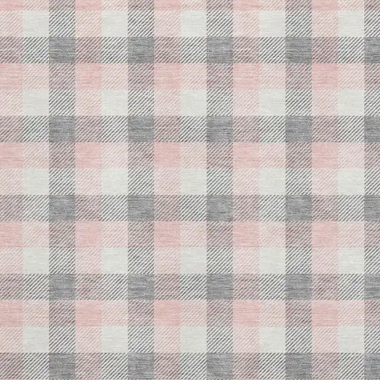 Granite Gray Ivory And Pink Plaid Washable Area Rug With UV Protection Photo 2