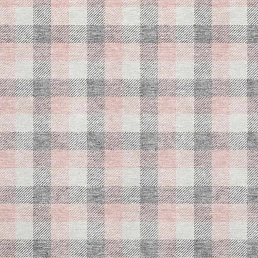Granite Gray Ivory And Pink Plaid Washable Area Rug With UV Protection Photo 2