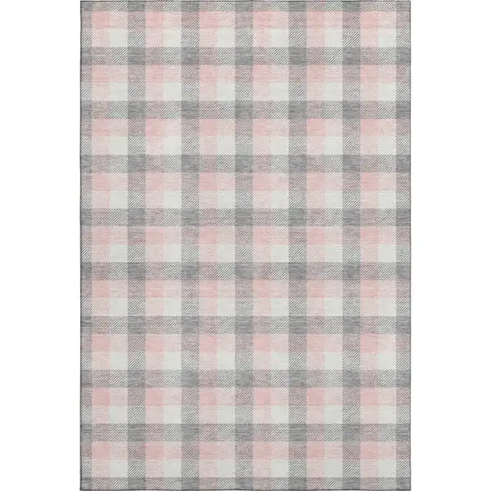 Granite Gray Ivory And Pink Plaid Washable Area Rug With UV Protection Photo 1