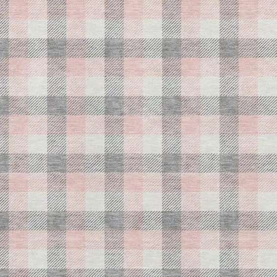 Granite Gray Ivory And Pink Plaid Washable Area Rug With UV Protection Photo 2