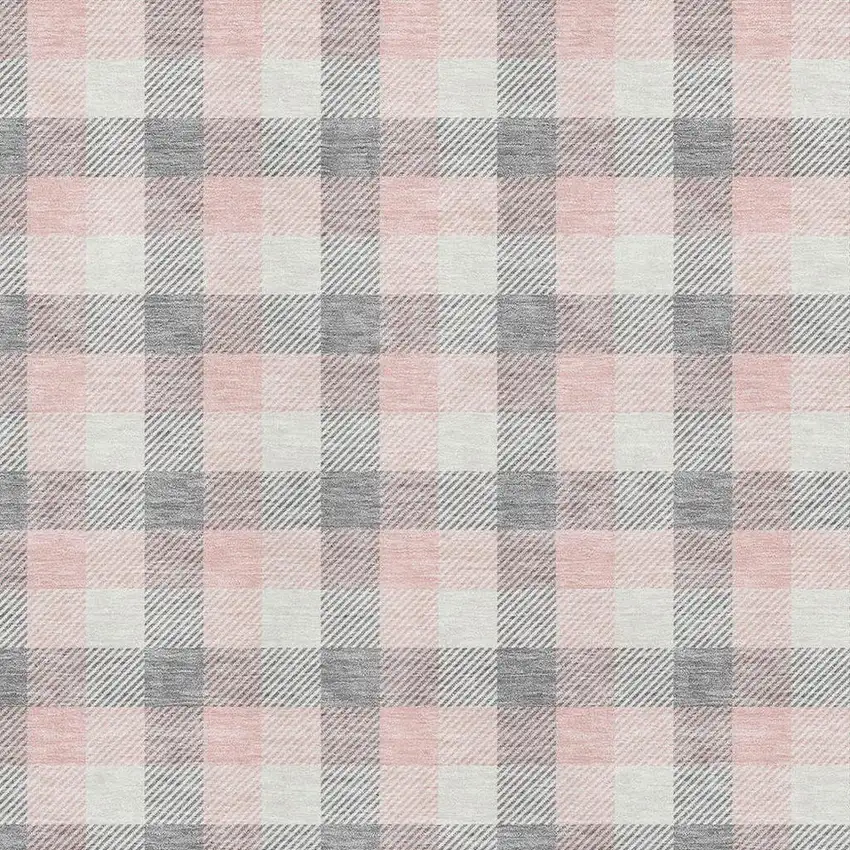 Granite Gray Ivory And Pink Plaid Washable Area Rug With UV Protection Photo 2