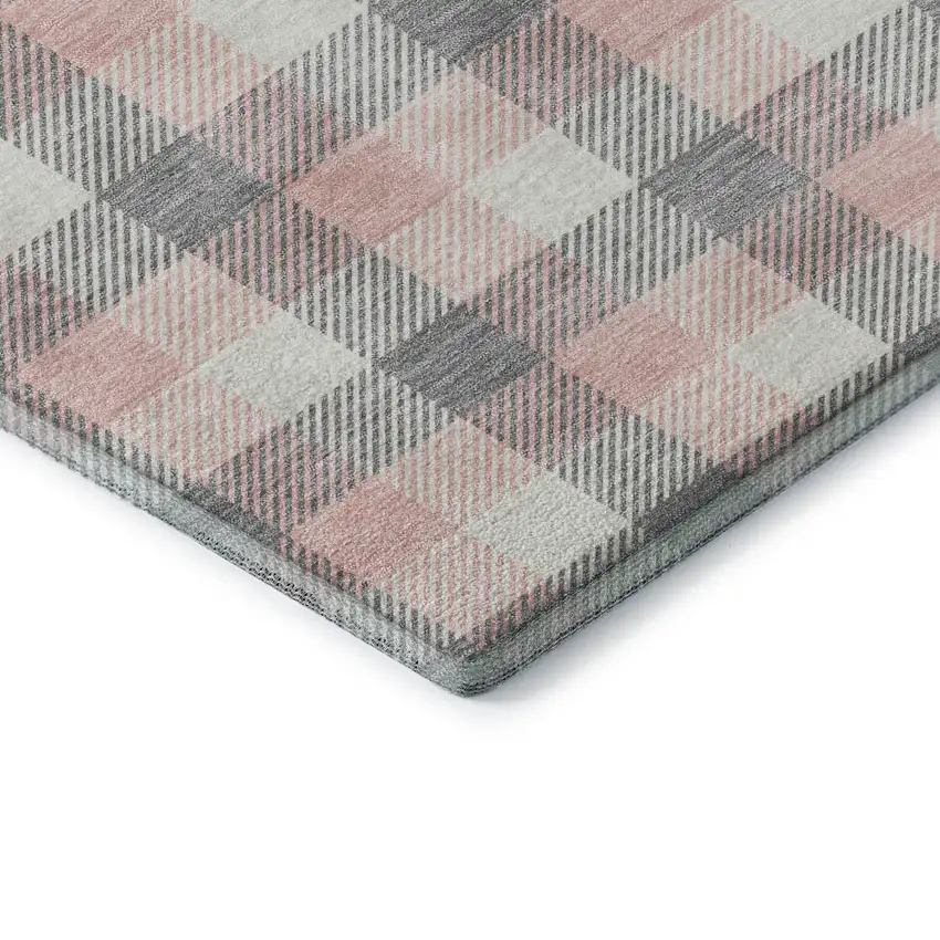 Granite Gray Ivory And Pink Plaid Washable Area Rug With UV Protection Photo 7