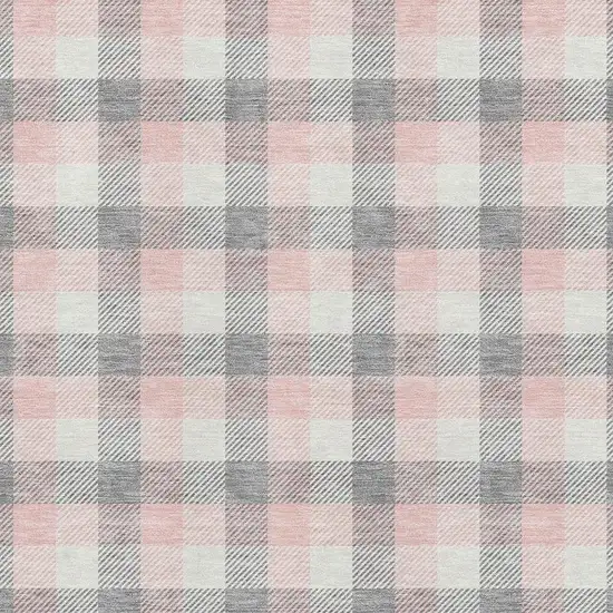 Granite Gray Ivory And Pink Plaid Washable Area Rug With UV Protection Photo 2