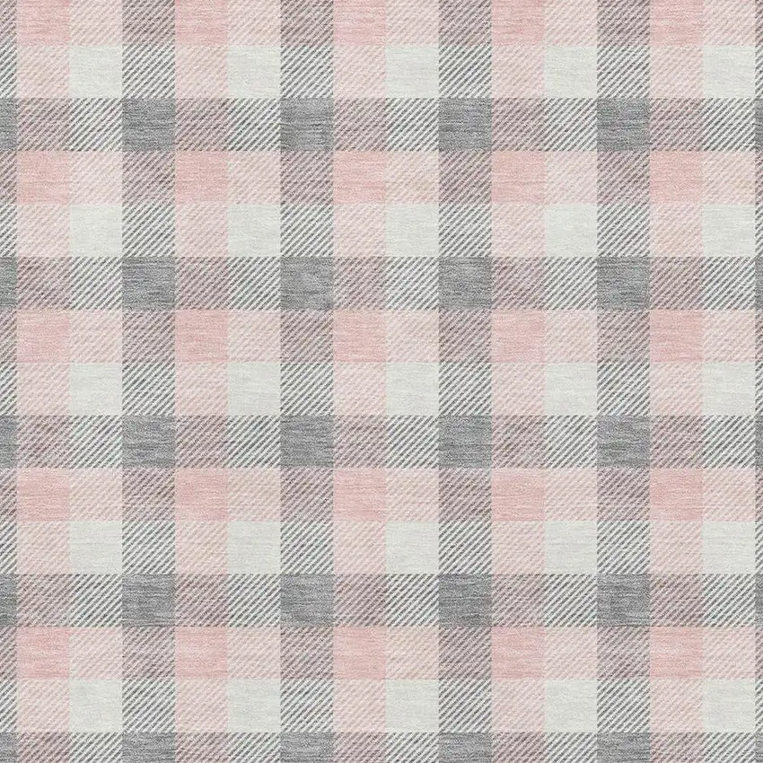 Granite Gray Ivory And Pink Plaid Washable Area Rug With UV Protection Photo 2