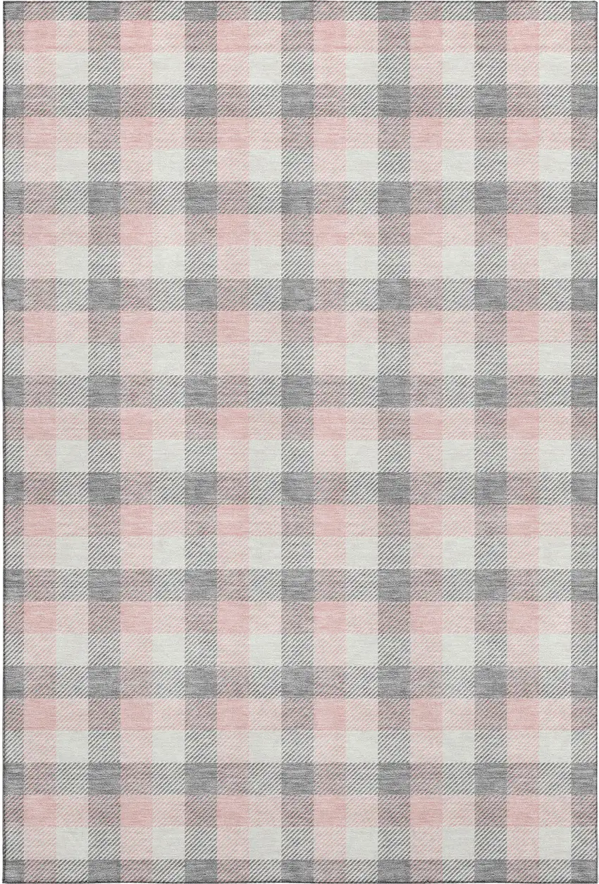 Granite Gray Ivory And Pink Plaid Washable Area Rug With UV Protection Photo 1