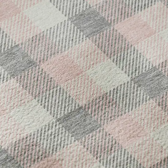 Granite Gray Ivory And Pink Plaid Washable Area Rug With UV Protection Photo 9
