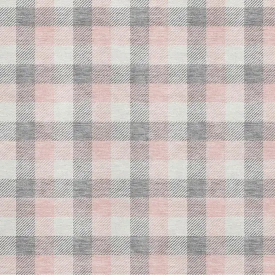Granite Gray Ivory And Pink Plaid Washable Area Rug With UV Protection Photo 2