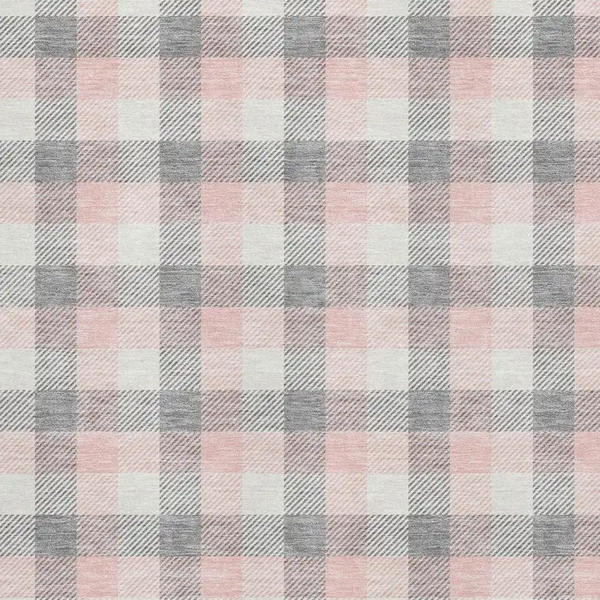 Granite Gray Ivory And Pink Plaid Washable Area Rug With UV Protection Photo 2