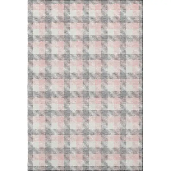 Granite Gray Ivory And Pink Plaid Washable Area Rug With UV Protection Photo 3