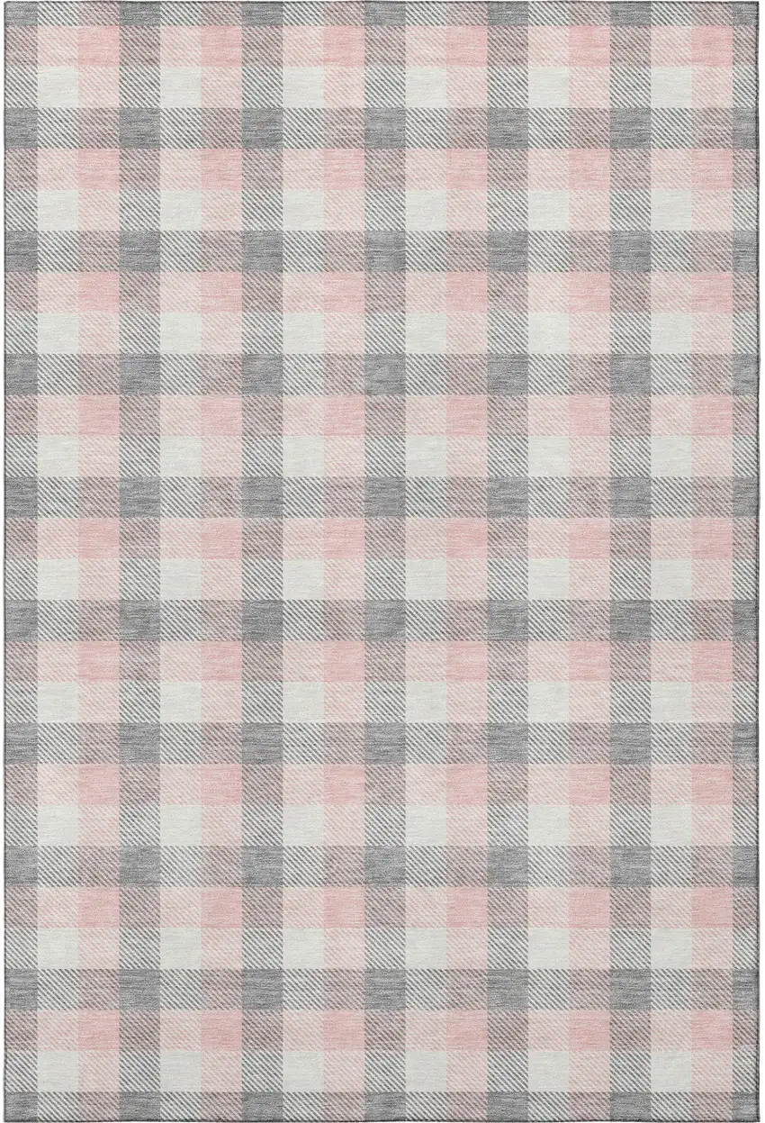 Granite Gray Ivory And Pink Plaid Washable Area Rug With UV Protection Photo 3