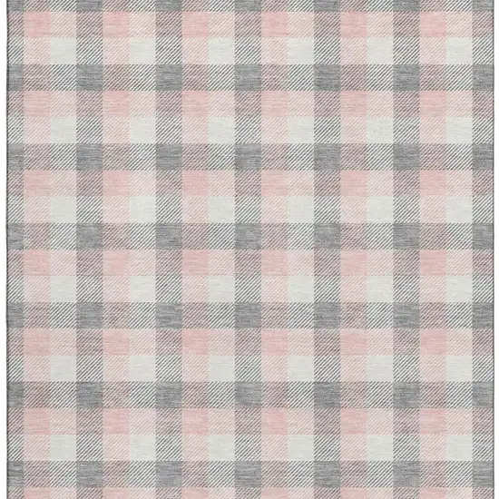 Granite Gray Ivory And Pink Plaid Washable Area Rug With UV Protection Photo 3