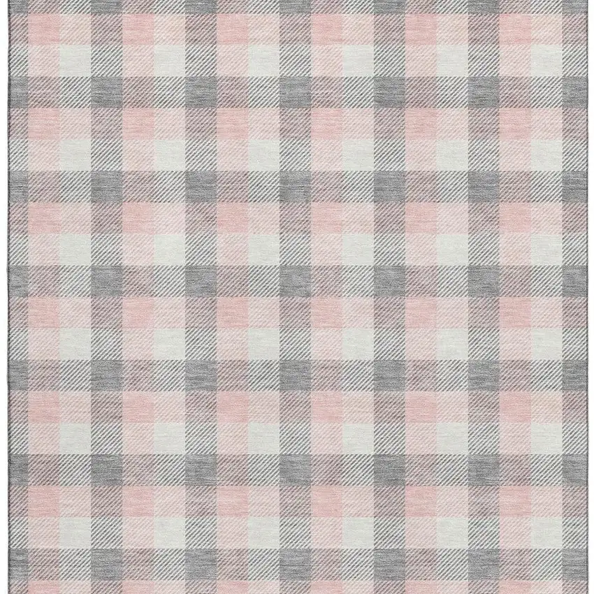 Granite Gray Ivory And Pink Plaid Washable Area Rug With UV Protection Photo 3