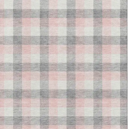 Granite Gray Ivory And Pink Plaid Washable Area Rug With UV Protection Photo 2