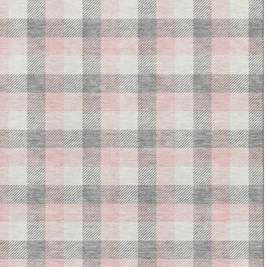 Granite Gray Ivory And Pink Plaid Washable Area Rug With UV Protection Photo 2