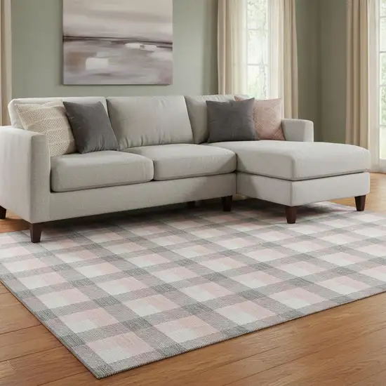 Granite Gray Ivory And Pink Plaid Washable Area Rug With UV Protection Photo 2
