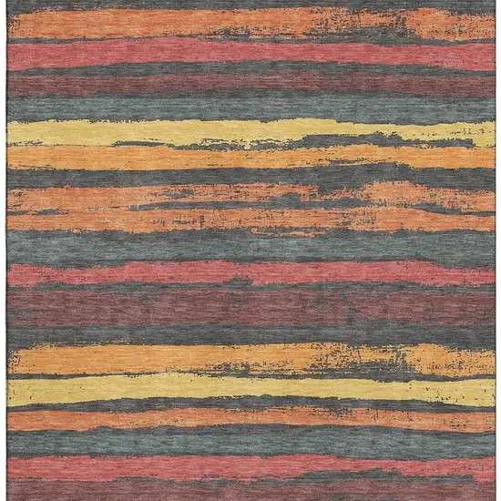 Granite Gray Salmon And Yellow Striped Washable Area Rug With UV Protection Photo 2