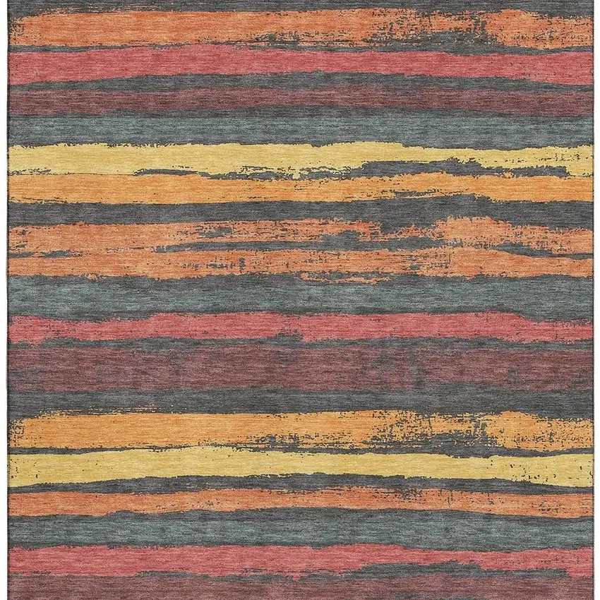 Granite Gray Salmon And Yellow Striped Washable Area Rug With UV Protection Photo 2