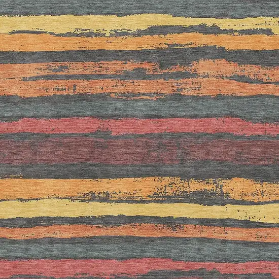 Granite Gray Salmon And Yellow Striped Washable Area Rug With UV Protection Photo 2