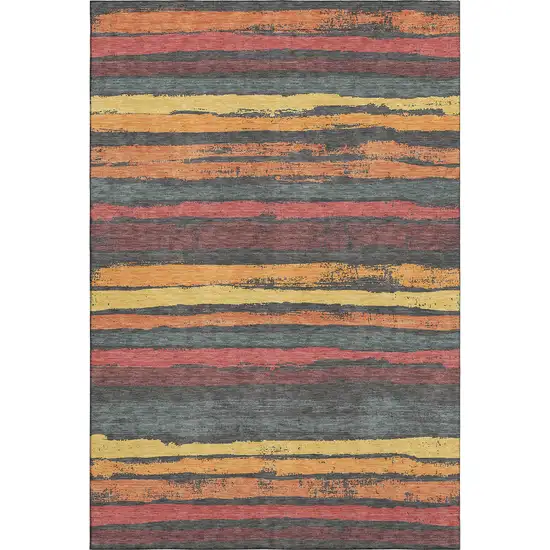 Granite Gray Salmon And Yellow Striped Washable Area Rug With UV Protection Photo 1