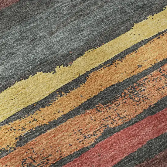 Granite Gray Salmon And Yellow Striped Washable Area Rug With UV Protection Photo 9