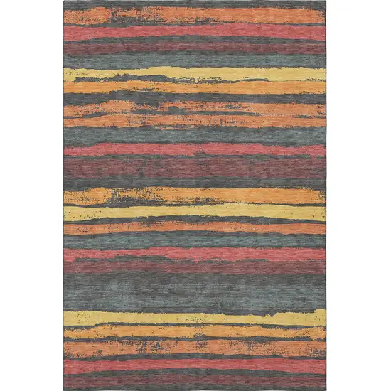 Granite Gray Salmon And Yellow Striped Washable Area Rug With UV Protection Photo 3