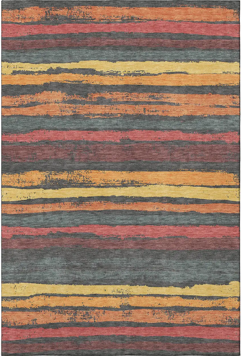 Granite Gray Salmon And Yellow Striped Washable Area Rug With UV Protection Photo 3