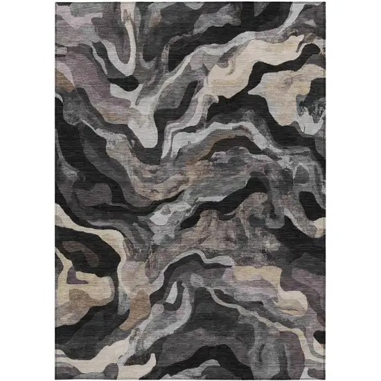 Granite Gray Silver And Beige Abstract Washable Indoor Outdoor Area Rug Photo 3