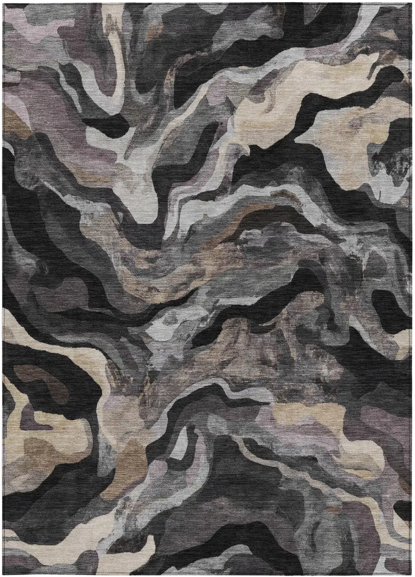 Granite Gray Silver And Beige Abstract Washable Indoor Outdoor Area Rug Photo 3