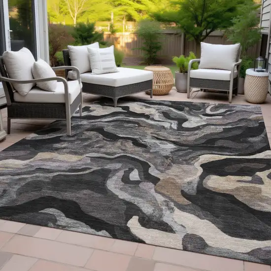 Granite Gray Silver And Beige Abstract Washable Indoor Outdoor Area Rug Photo 9