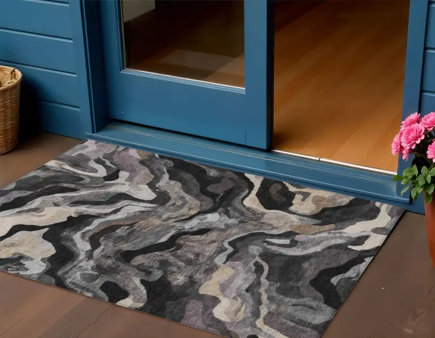 Granite Gray Silver And Beige Abstract Washable Indoor Outdoor Area Rug Photo 2