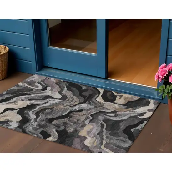 Granite Gray Silver And Beige Abstract Washable Indoor Outdoor Area Rug Photo 2