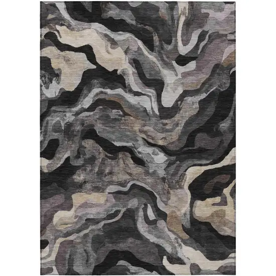 Granite Gray Silver And Beige Abstract Washable Indoor Outdoor Area Rug Photo 1