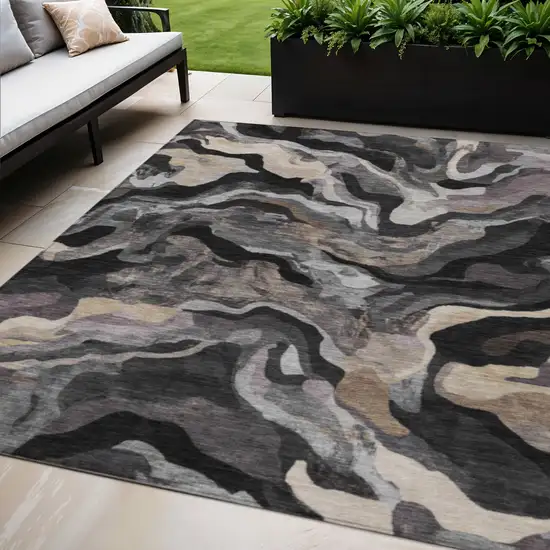 Granite Gray Silver And Beige Abstract Washable Indoor Outdoor Area Rug Photo 2