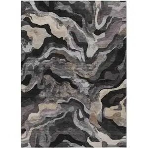 Photo of Granite Gray Silver And Beige Abstract Washable Indoor Outdoor Area Rug