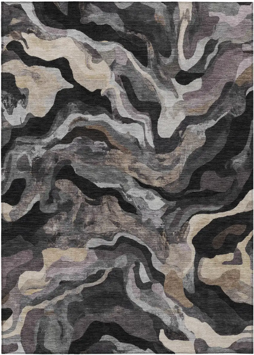 Granite Gray Silver And Beige Abstract Washable Indoor Outdoor Area Rug Photo 1