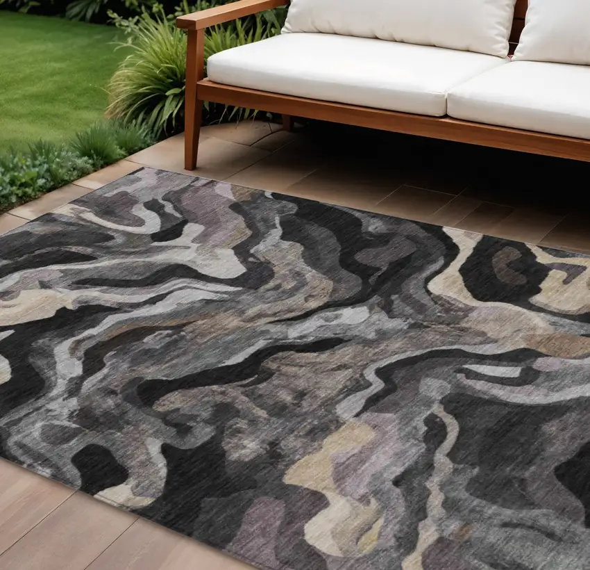 Granite Gray Silver And Beige Abstract Washable Indoor Outdoor Area Rug Photo 2
