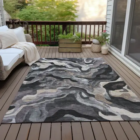 Granite Gray Silver And Beige Abstract Washable Indoor Outdoor Area Rug Photo 6