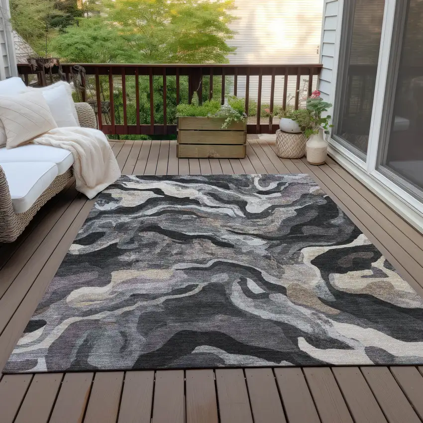 Granite Gray Silver And Beige Abstract Washable Indoor Outdoor Area Rug Photo 6