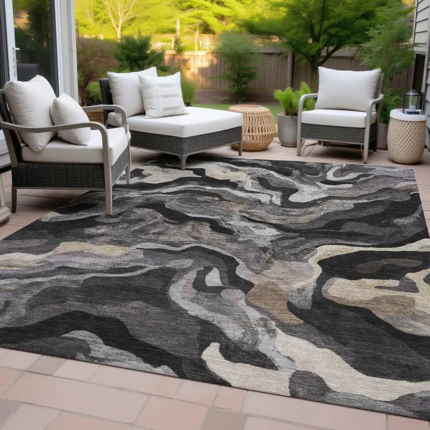 Granite Gray Silver And Beige Abstract Washable Indoor Outdoor Area Rug Photo 9