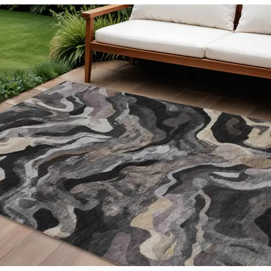 Granite Gray Silver And Beige Abstract Washable Indoor Outdoor Area Rug Photo 2