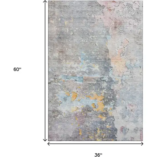 Granite Gray Teal And Blush Abstract Washable Area Rug With UV Protection Photo 3