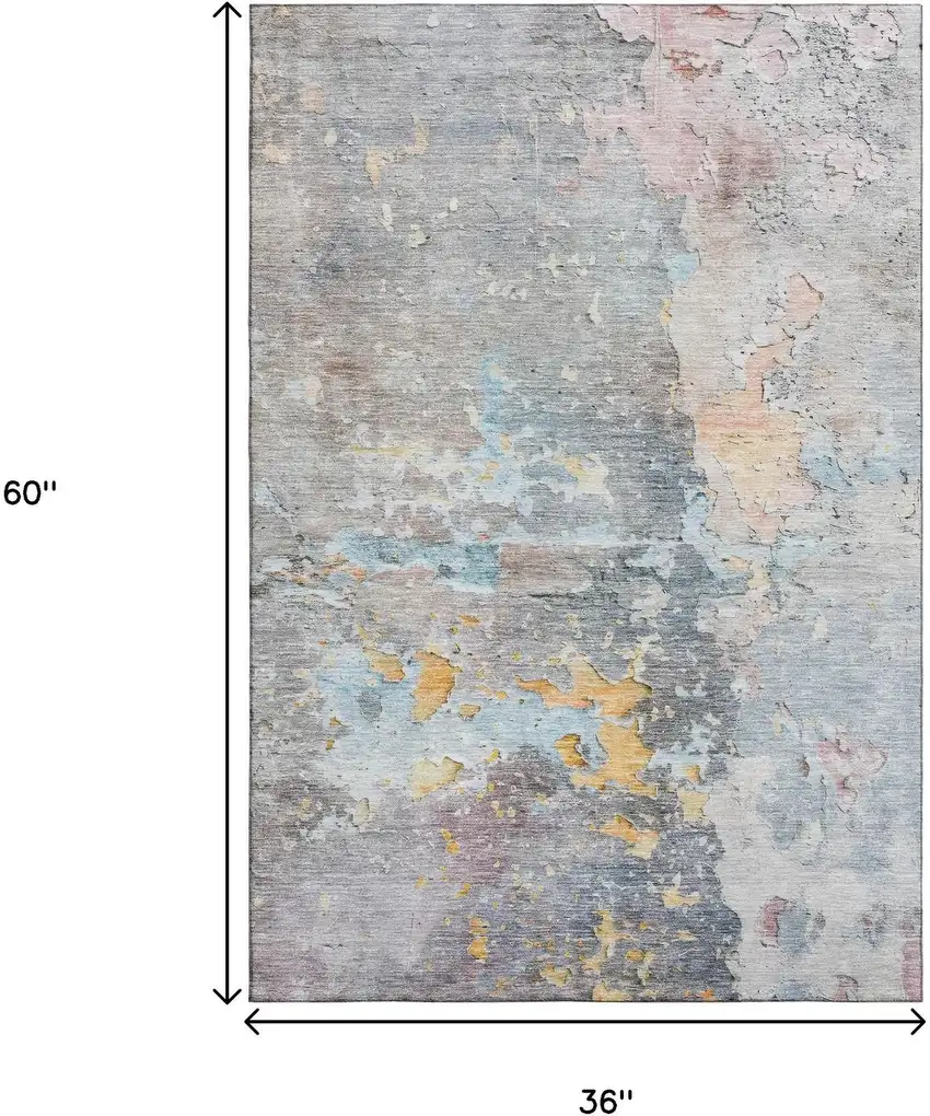 Granite Gray Teal And Blush Abstract Washable Area Rug With UV Protection Photo 3