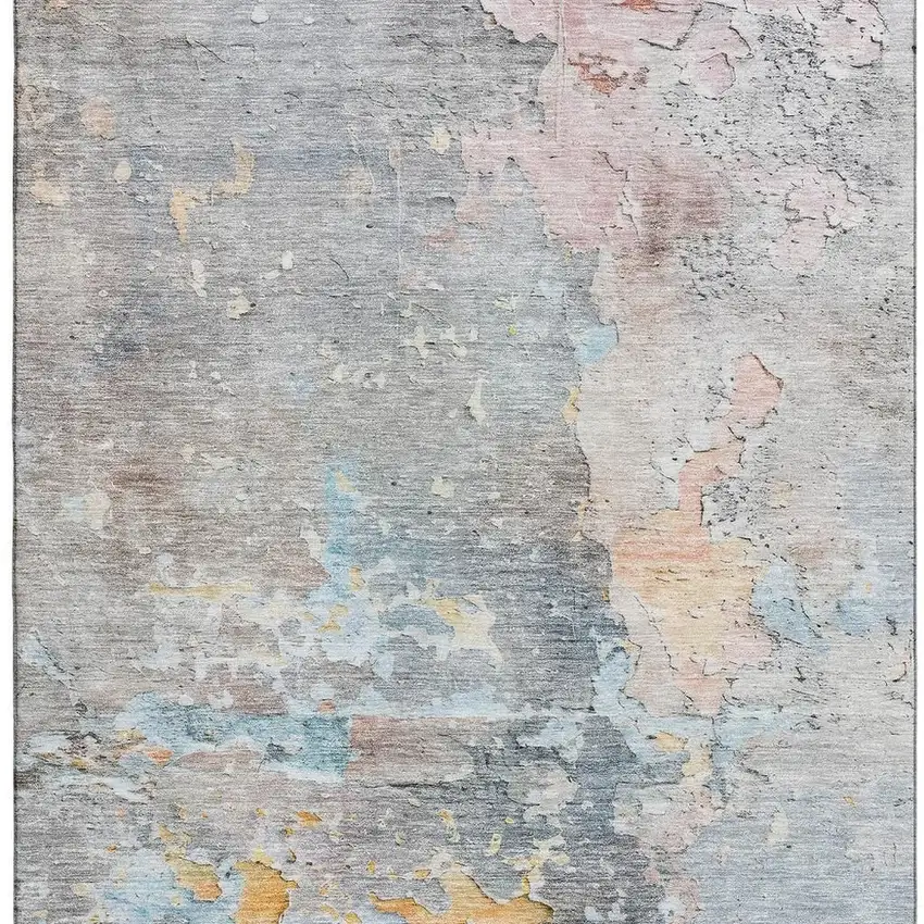 Granite Gray Teal And Blush Abstract Washable Area Rug With UV Protection Photo 3