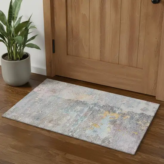 Granite Gray Teal And Blush Abstract Washable Area Rug With UV Protection Photo 1
