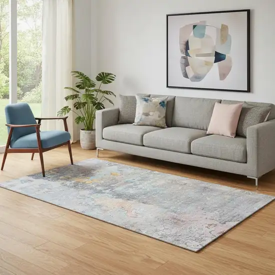 Granite Gray Teal And Blush Abstract Washable Area Rug With UV Protection Photo 2