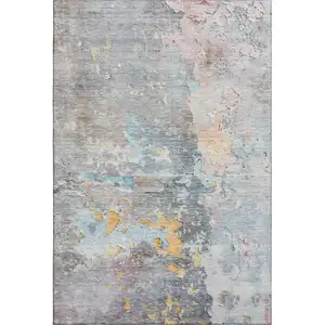 Photo of Granite Gray Teal And Blush Abstract Washable Area Rug With UV Protection