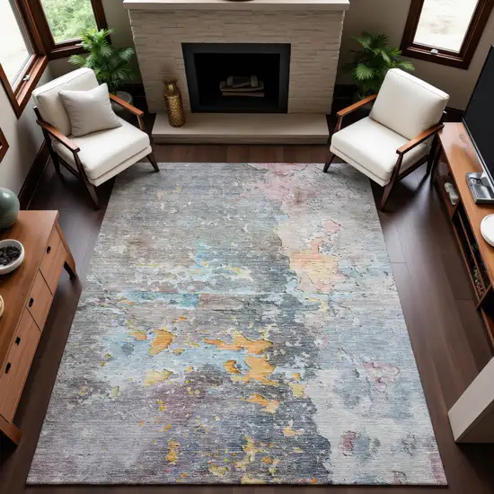 Granite Gray Teal And Blush Abstract Washable Area Rug With UV Protection Photo 5
