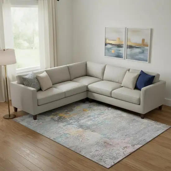 Granite Gray Teal And Blush Abstract Washable Area Rug With UV Protection Photo 2