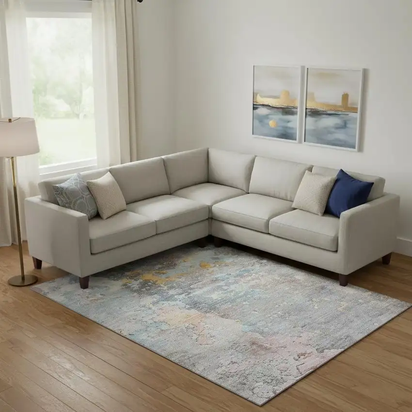 Granite Gray Teal And Blush Abstract Washable Area Rug With UV Protection Photo 2