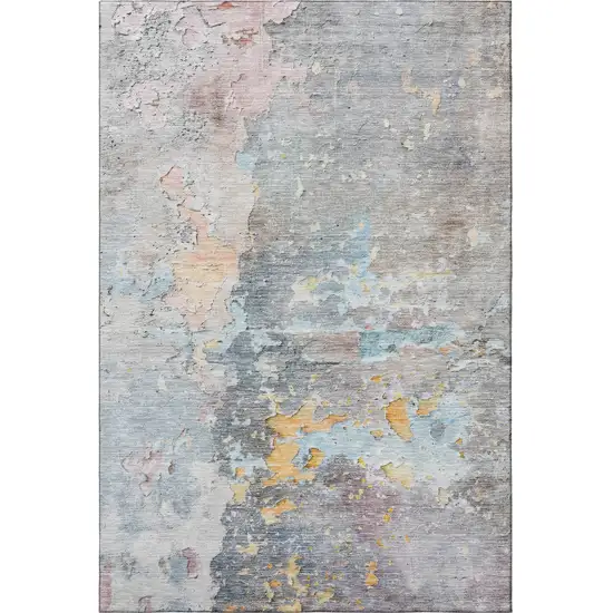 Granite Gray Teal And Blush Abstract Washable Area Rug With UV Protection Photo 3